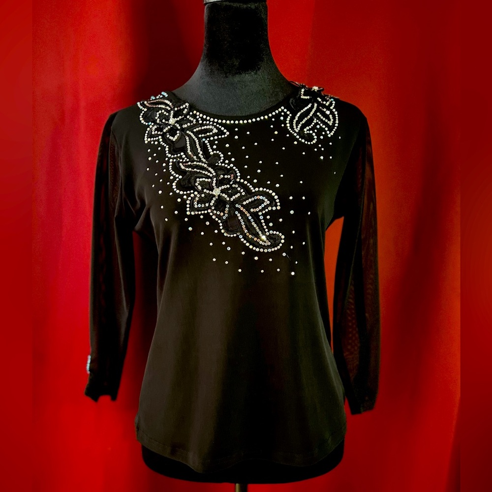 Crystal embroidery black blouse by Blue Ribbon (Korea XL)